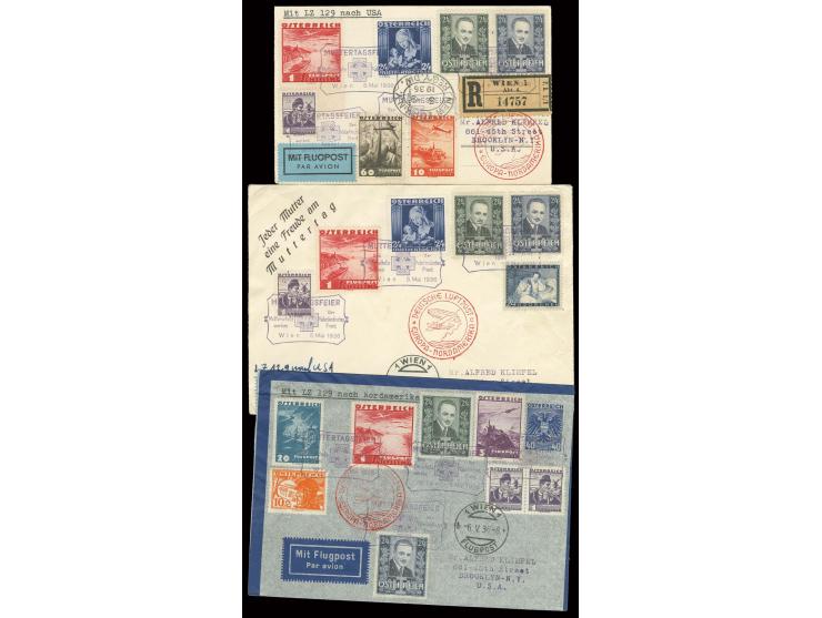1936, 1. Nordamerikafahrt, R-Karte und 2 Briefe mit jeweils Muttertags-Sonderstempel, Pracht