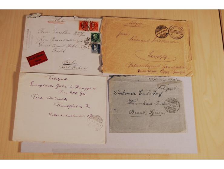 MILITÄR-MISSION: 1914/18, interessanter Posten Briefe und Karten, dabei ALEPPO, BOSANTI, BIR ES SEBA, DAMASKUS, JERUSALEM, MA