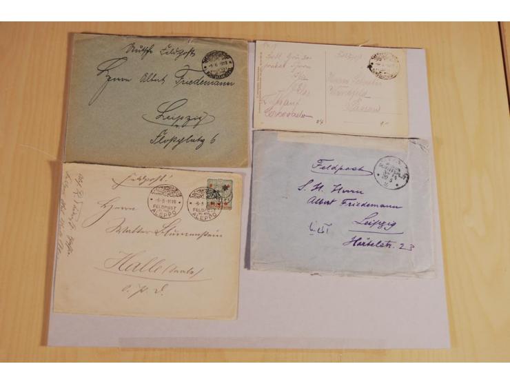 MILITÄR-MISSION: 1914/18, interessanter Posten Briefe und Karten, dabei ALEPPO, BOSANTI, BIR ES SEBA, DAMASKUS, JERUSALEM, MA