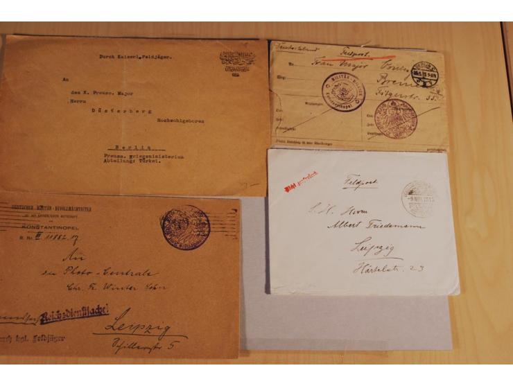 MILITÄR-MISSION: 1914/18, interessanter Posten Briefe und Karten, dabei ALEPPO, BOSANTI, BIR ES SEBA, DAMASKUS, JERUSALEM, MA