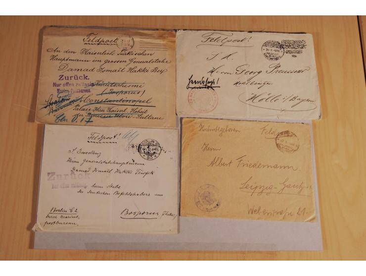 MILITÄR-MISSION: 1914/18, interessanter Posten Briefe und Karten, dabei ALEPPO, BOSANTI, BIR ES SEBA, DAMASKUS, JERUSALEM, MA