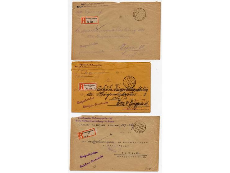 1917/18, 8 portofreie Dienst-R-Briefe mit Stempel "Deutsche Feldpost 663" (ex 29.12.17-13.8.18, alles Nazareth), bis auf eine