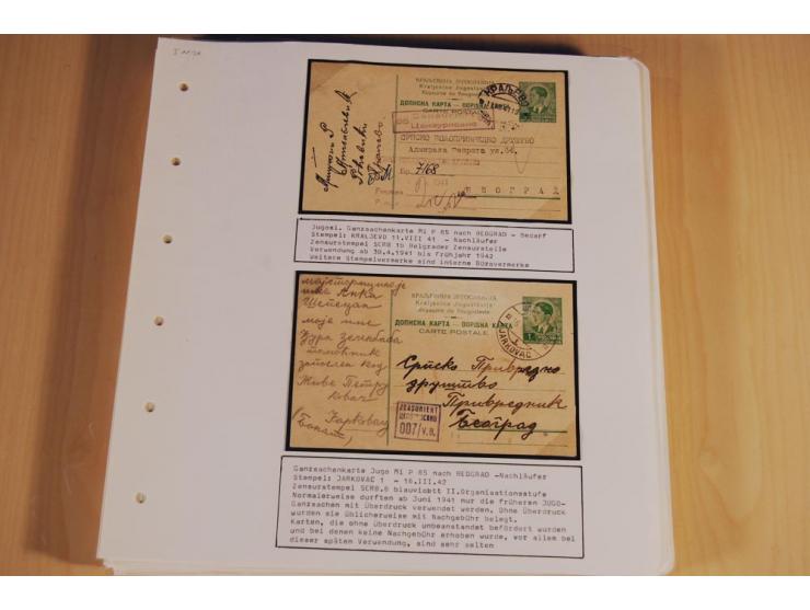 1941/44, sehr interessante Spezial-Sammlung Frankaturen und Postgeschichte auf selbstgestalteten Albenblättern mit Text, dabe