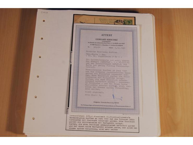 1941/44, sehr interessante Spezial-Sammlung Frankaturen und Postgeschichte auf selbstgestalteten Albenblättern mit Text, dabe