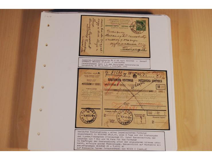1941/44, sehr interessante Spezial-Sammlung Frankaturen und Postgeschichte auf selbstgestalteten Albenblättern mit Text, dabe