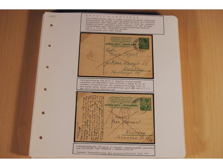 1941/44, sehr interessante Spezial-Sammlung Frankaturen und Postgeschichte auf selbstgestalteten Albenblättern mit Text, dabe