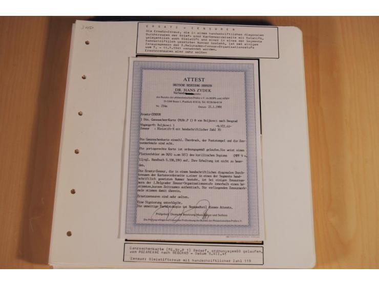 1941/44, sehr interessante Spezial-Sammlung Frankaturen und Postgeschichte auf selbstgestalteten Albenblättern mit Text, dabe