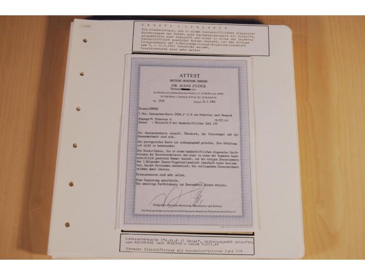 1941/44, sehr interessante Spezial-Sammlung Frankaturen und Postgeschichte auf selbstgestalteten Albenblättern mit Text, dabe