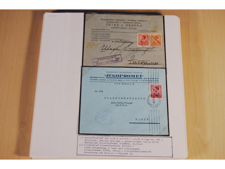 1941/44, sehr interessante Spezial-Sammlung Frankaturen und Postgeschichte auf selbstgestalteten Albenblättern mit Text, dabe