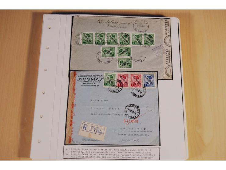 1941/44, sehr interessante Spezial-Sammlung Frankaturen und Postgeschichte auf selbstgestalteten Albenblättern mit Text, dabe
