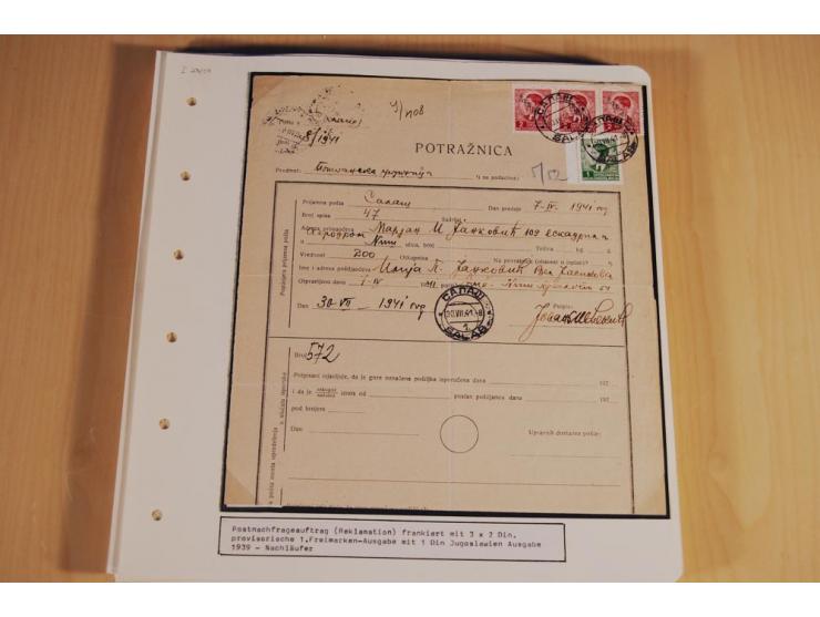 1941/44, sehr interessante Spezial-Sammlung Frankaturen und Postgeschichte auf selbstgestalteten Albenblättern mit Text, dabe