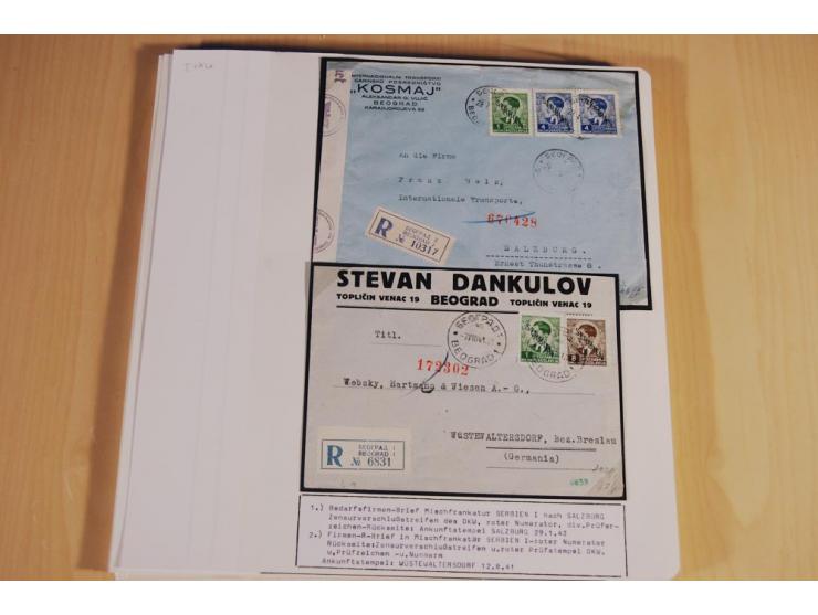 1941/44, sehr interessante Spezial-Sammlung Frankaturen und Postgeschichte auf selbstgestalteten Albenblättern mit Text, dabe