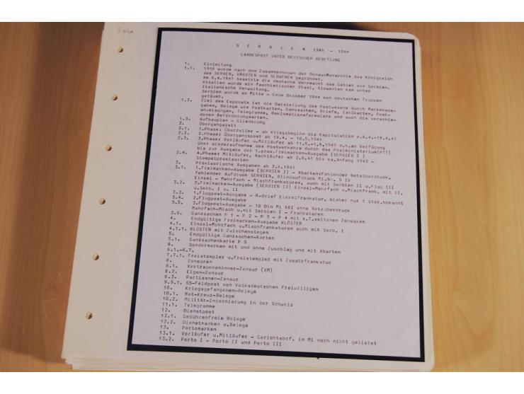 1941/44, sehr interessante Spezial-Sammlung Frankaturen und Postgeschichte auf selbstgestalteten Albenblättern mit Text, dabe