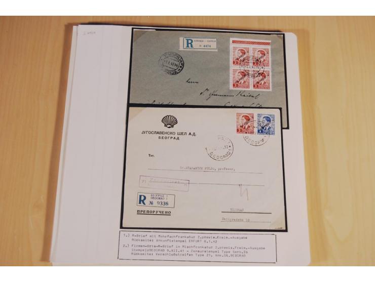 1941/44, sehr interessante Spezial-Sammlung Frankaturen und Postgeschichte auf selbstgestalteten Albenblättern mit Text, dabe