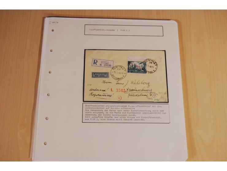 1941/44, sehr interessante Spezial-Sammlung Frankaturen und Postgeschichte auf selbstgestalteten Albenblättern mit Text, dabe