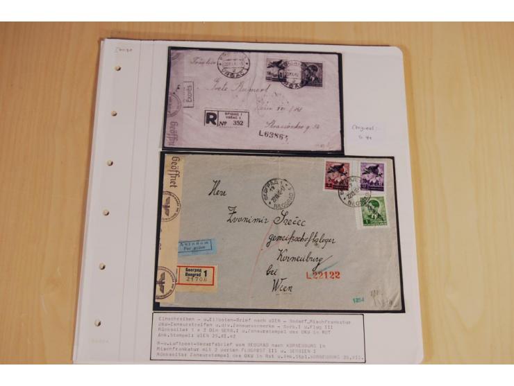 1941/44, sehr interessante Spezial-Sammlung Frankaturen und Postgeschichte auf selbstgestalteten Albenblättern mit Text, dabe