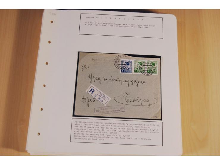 1941/44, sehr interessante Spezial-Sammlung Frankaturen und Postgeschichte auf selbstgestalteten Albenblättern mit Text, dabe