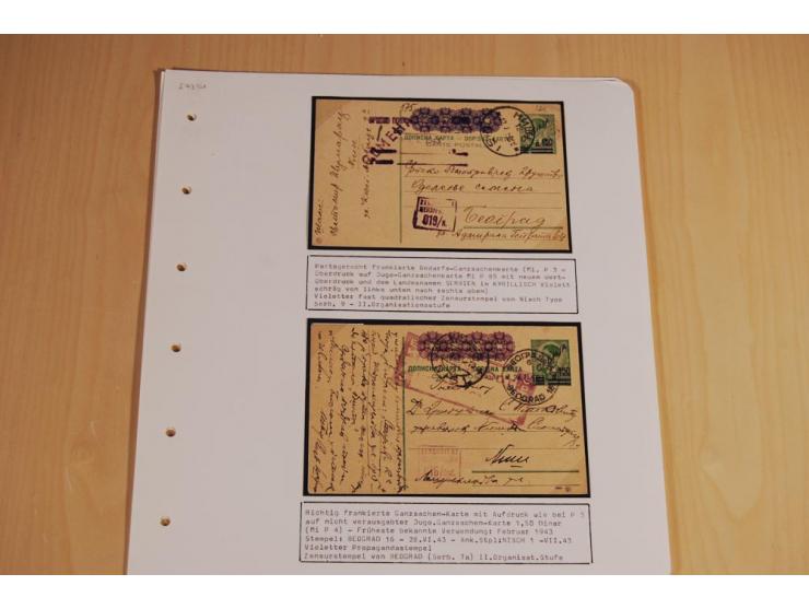 1941/44, sehr interessante Spezial-Sammlung Frankaturen und Postgeschichte auf selbstgestalteten Albenblättern mit Text, dabe