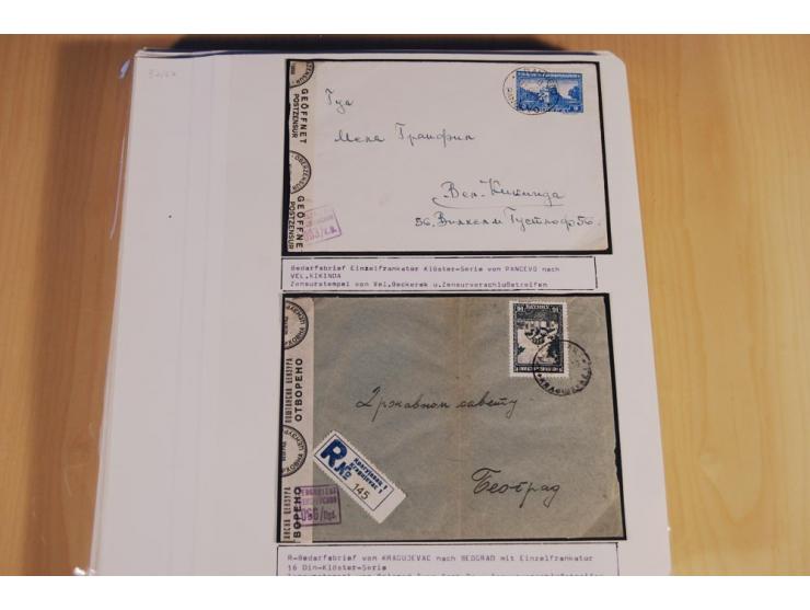 1941/44, sehr interessante Spezial-Sammlung Frankaturen und Postgeschichte auf selbstgestalteten Albenblättern mit Text, dabe