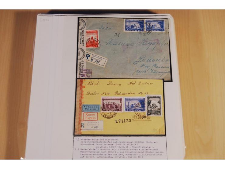 1941/44, sehr interessante Spezial-Sammlung Frankaturen und Postgeschichte auf selbstgestalteten Albenblättern mit Text, dabe