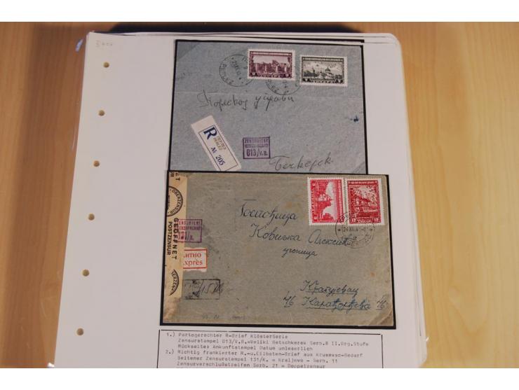 1941/44, sehr interessante Spezial-Sammlung Frankaturen und Postgeschichte auf selbstgestalteten Albenblättern mit Text, dabe