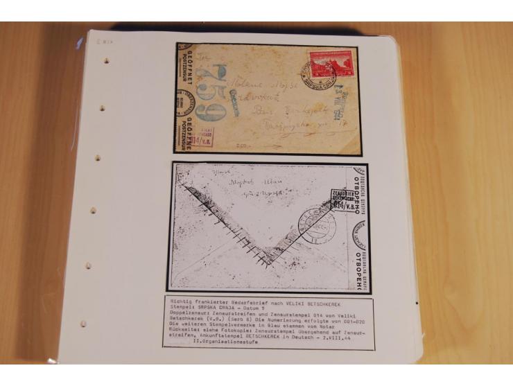1941/44, sehr interessante Spezial-Sammlung Frankaturen und Postgeschichte auf selbstgestalteten Albenblättern mit Text, dabe