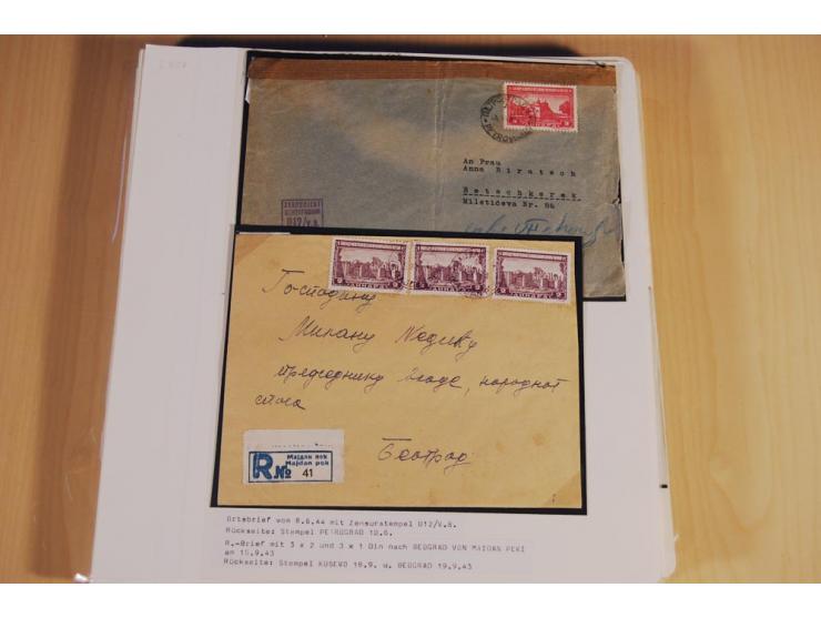 1941/44, sehr interessante Spezial-Sammlung Frankaturen und Postgeschichte auf selbstgestalteten Albenblättern mit Text, dabe