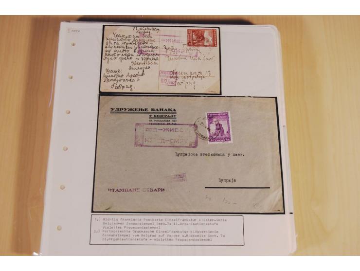 1941/44, sehr interessante Spezial-Sammlung Frankaturen und Postgeschichte auf selbstgestalteten Albenblättern mit Text, dabe