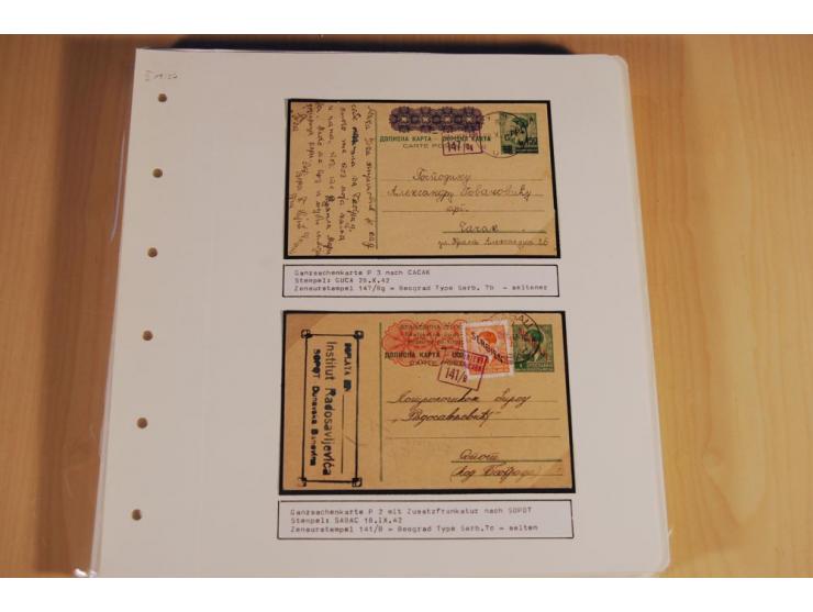 1941/44, sehr interessante Spezial-Sammlung Frankaturen und Postgeschichte auf selbstgestalteten Albenblättern mit Text, dabe