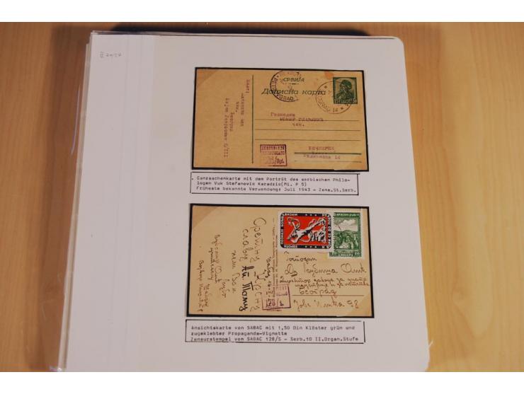 1941/44, sehr interessante Spezial-Sammlung Frankaturen und Postgeschichte auf selbstgestalteten Albenblättern mit Text, dabe