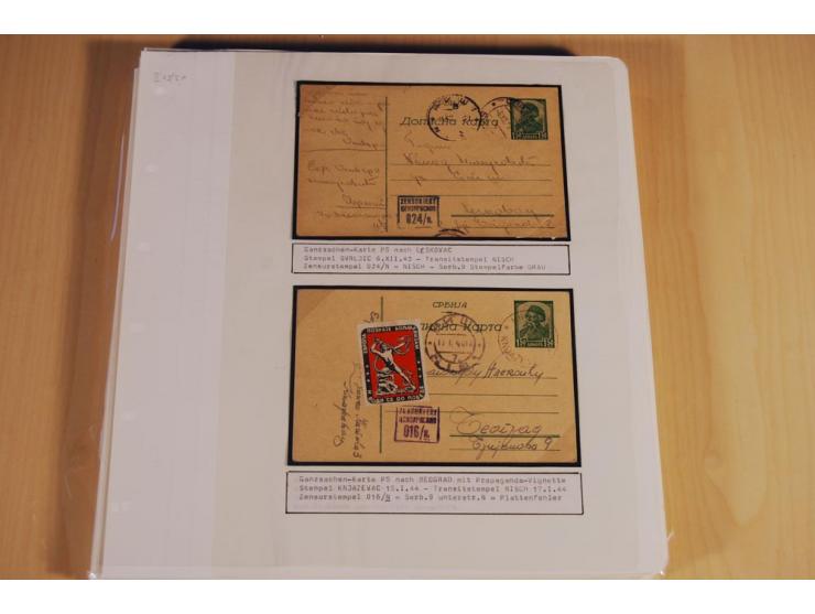 1941/44, sehr interessante Spezial-Sammlung Frankaturen und Postgeschichte auf selbstgestalteten Albenblättern mit Text, dabe