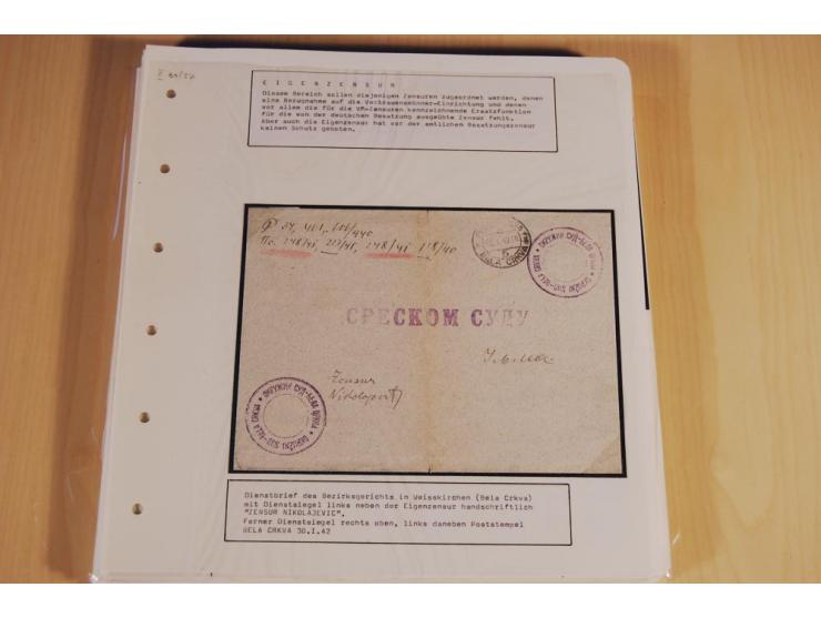 1941/44, sehr interessante Spezial-Sammlung Frankaturen und Postgeschichte auf selbstgestalteten Albenblättern mit Text, dabe