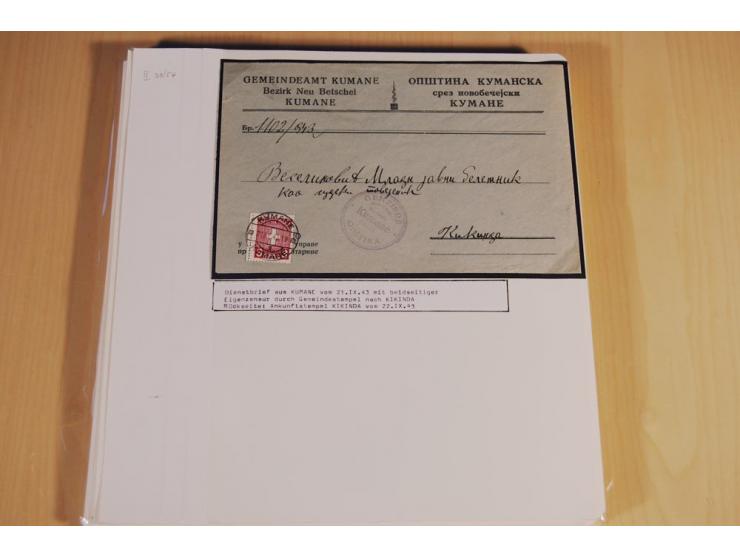 1941/44, sehr interessante Spezial-Sammlung Frankaturen und Postgeschichte auf selbstgestalteten Albenblättern mit Text, dabe