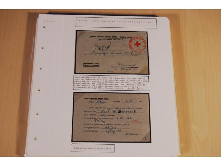 1941/44, sehr interessante Spezial-Sammlung Frankaturen und Postgeschichte auf selbstgestalteten Albenblättern mit Text, dabe