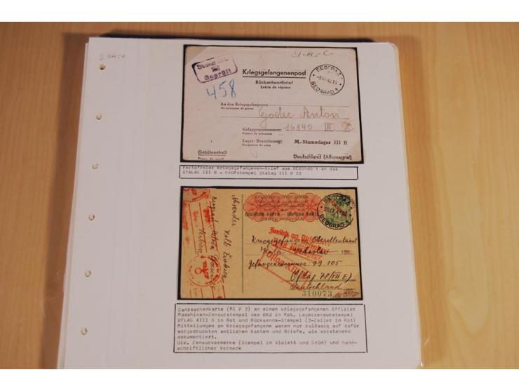 1941/44, sehr interessante Spezial-Sammlung Frankaturen und Postgeschichte auf selbstgestalteten Albenblättern mit Text, dabe