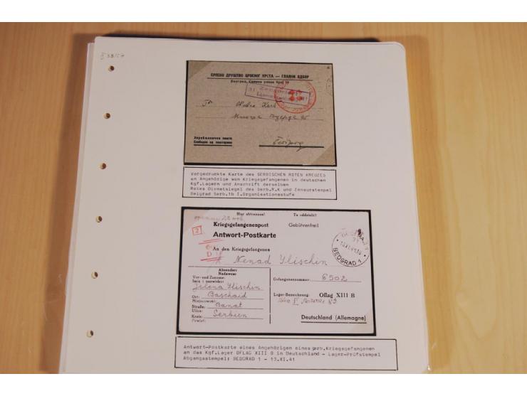 1941/44, sehr interessante Spezial-Sammlung Frankaturen und Postgeschichte auf selbstgestalteten Albenblättern mit Text, dabe