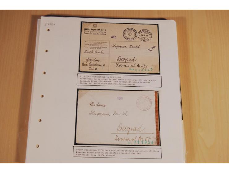 1941/44, sehr interessante Spezial-Sammlung Frankaturen und Postgeschichte auf selbstgestalteten Albenblättern mit Text, dabe