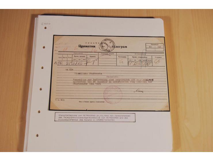 1941/44, sehr interessante Spezial-Sammlung Frankaturen und Postgeschichte auf selbstgestalteten Albenblättern mit Text, dabe