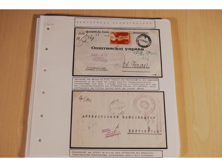 1941/44, sehr interessante Spezial-Sammlung Frankaturen und Postgeschichte auf selbstgestalteten Albenblättern mit Text, dabe