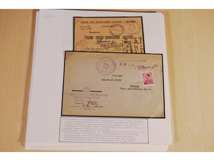 1941/44, sehr interessante Spezial-Sammlung Frankaturen und Postgeschichte auf selbstgestalteten Albenblättern mit Text, dabe