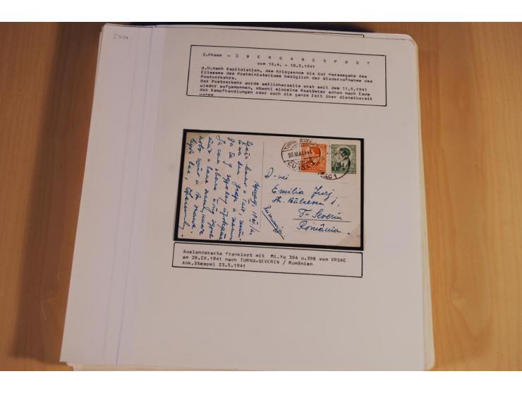 1941/44, sehr interessante Spezial-Sammlung Frankaturen und Postgeschichte auf selbstgestalteten Albenblättern mit Text, dabe
