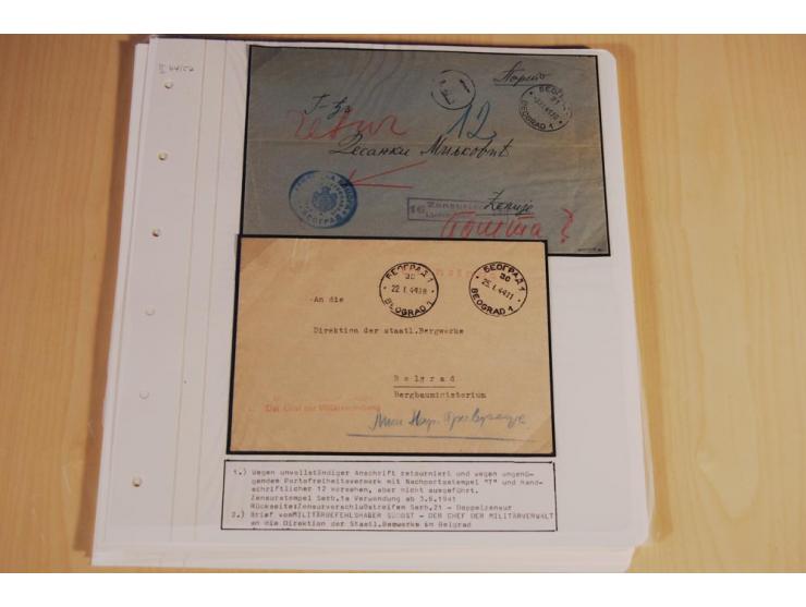 1941/44, sehr interessante Spezial-Sammlung Frankaturen und Postgeschichte auf selbstgestalteten Albenblättern mit Text, dabe