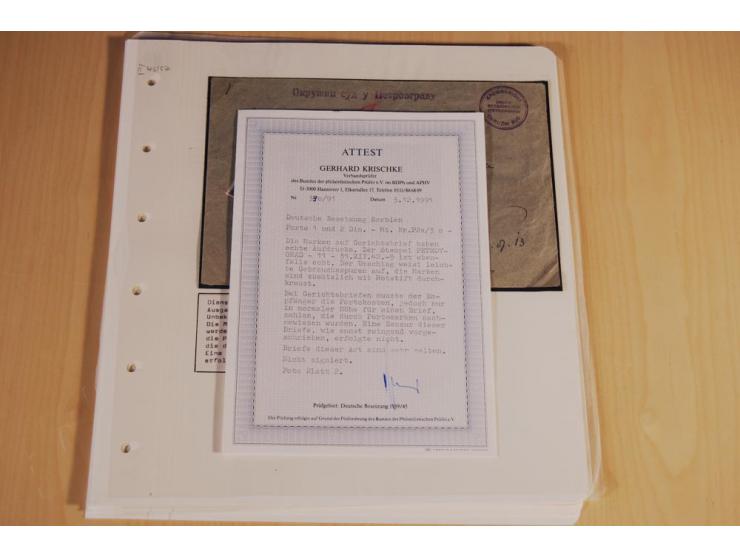 1941/44, sehr interessante Spezial-Sammlung Frankaturen und Postgeschichte auf selbstgestalteten Albenblättern mit Text, dabe