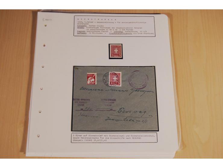 1941/44, sehr interessante Spezial-Sammlung Frankaturen und Postgeschichte auf selbstgestalteten Albenblättern mit Text, dabe