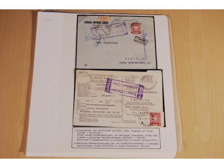 1941/44, sehr interessante Spezial-Sammlung Frankaturen und Postgeschichte auf selbstgestalteten Albenblättern mit Text, dabe