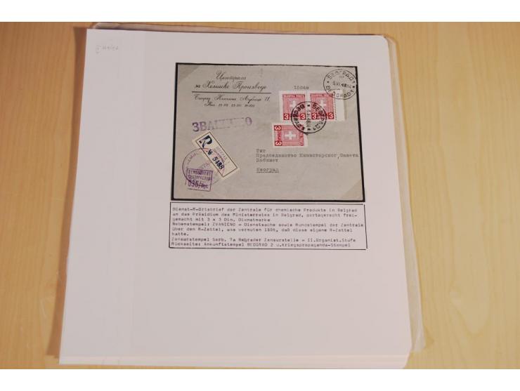 1941/44, sehr interessante Spezial-Sammlung Frankaturen und Postgeschichte auf selbstgestalteten Albenblättern mit Text, dabe