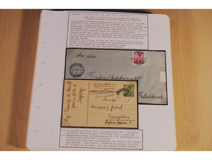 1941/44, sehr interessante Spezial-Sammlung Frankaturen und Postgeschichte auf selbstgestalteten Albenblättern mit Text, dabe