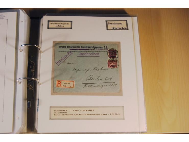 1885/1993, 9-bändige Sammlung "Eingeschriebene Drucksachen" mit insgesamt 370 Briefen, Karten und Streifbändern; vertreten is