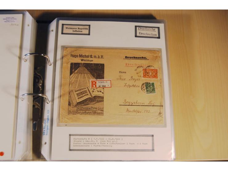 1885/1993, 9-bändige Sammlung "Eingeschriebene Drucksachen" mit insgesamt 370 Briefen, Karten und Streifbändern; vertreten is