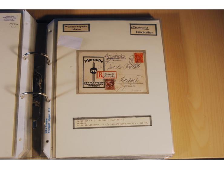 1885/1993, 9-bändige Sammlung "Eingeschriebene Drucksachen" mit insgesamt 370 Briefen, Karten und Streifbändern; vertreten is